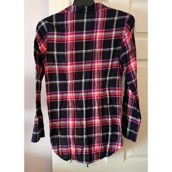 Express Women's Plaid Lace-Up Front Corseted Flannel Black/Pink Sz L Goth - Picture 2 of 10